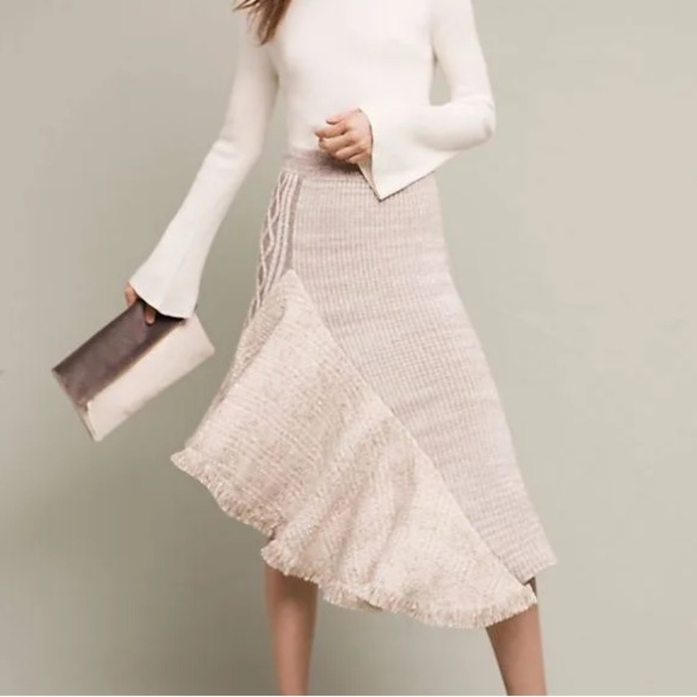 Sleeping On Snow Mixed-Knit Asymmetrical Textured A-Line Sweater Skirt (Size XS)